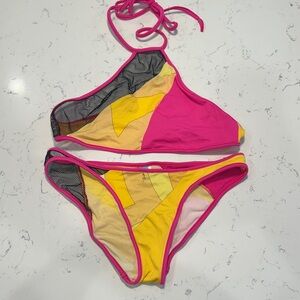 Emilio Pucci Pink & Yellow Halter Colorblock Bikini